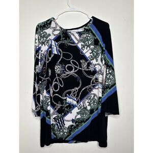 Chicos Travelers Size 3 US 16 Blouse Liquid Knit Chains Shells Nautical 3/4 Slv